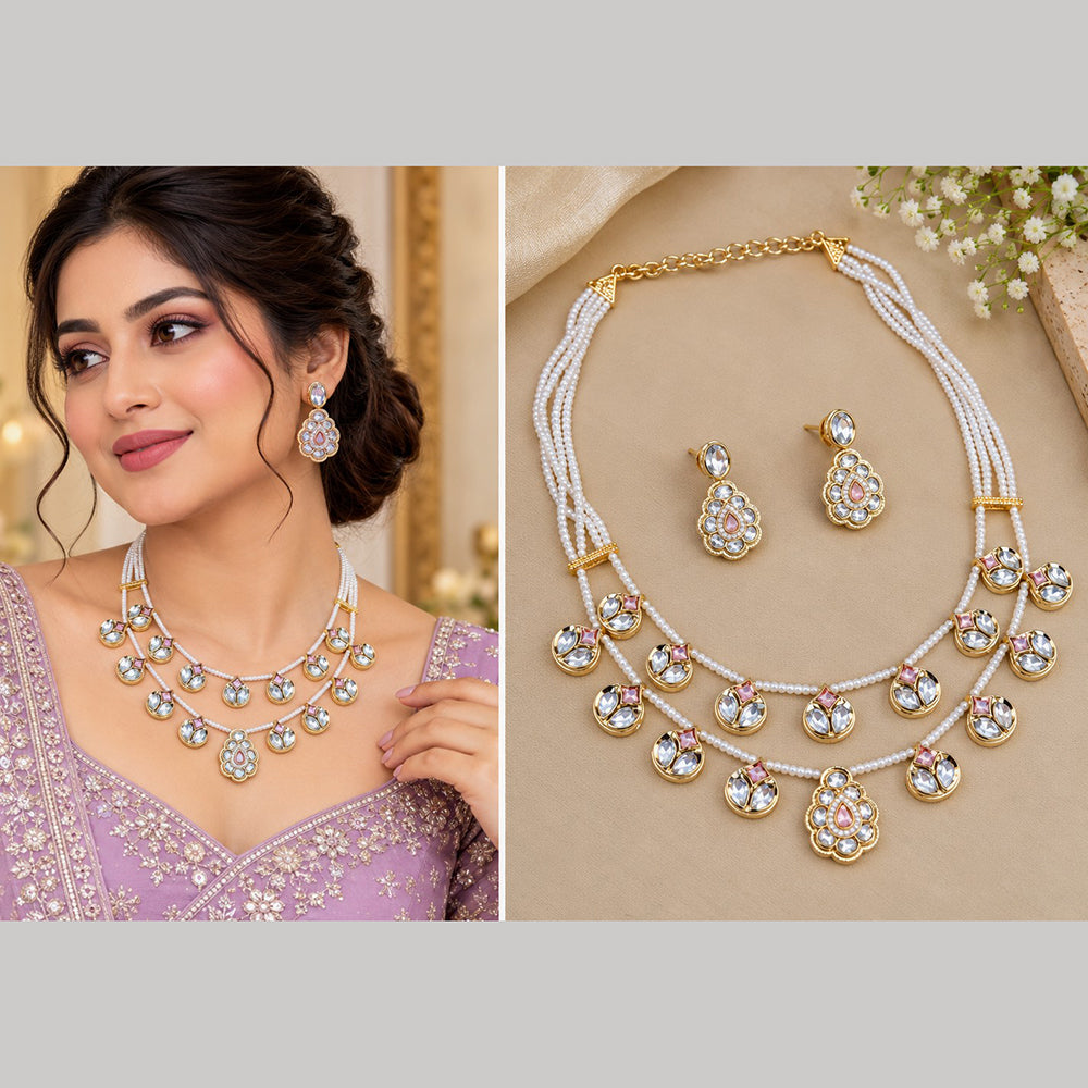 NAFJ Gorgeous Polki Stone Necklace Set With Pearl Detailing