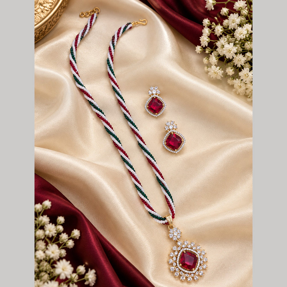 NAFJ Designer American Daimond And Pearl Necklace Set