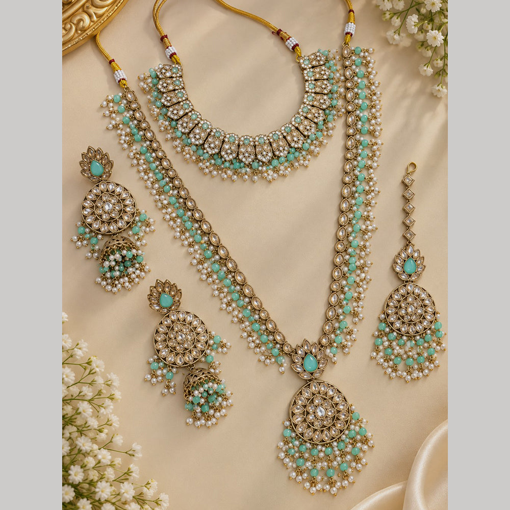 NAFJ Premium Pota Stone And Austrian Stone Double Necklace Set for Women
