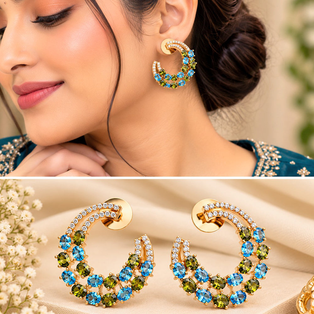 NAFJ Gold Plated Crystal Stone Dangler Earrings for Women