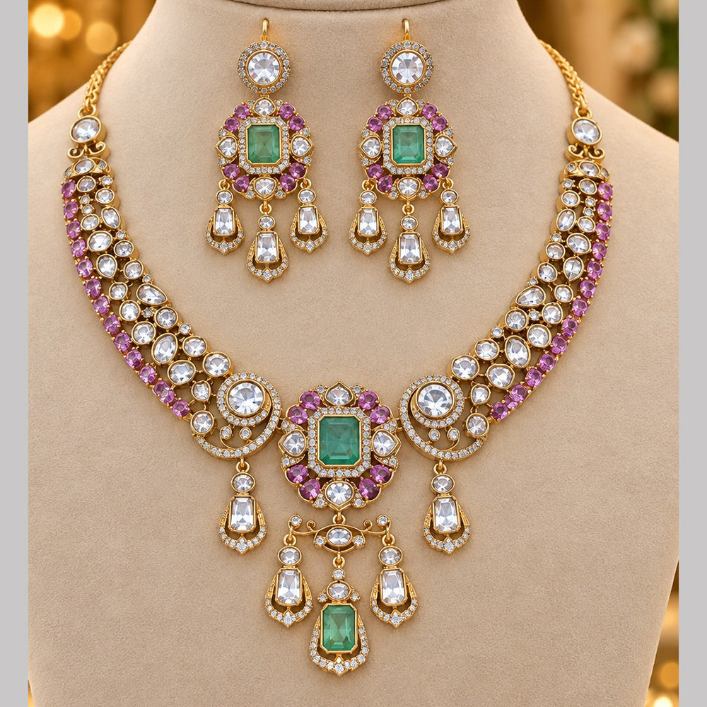 NAFJ Glamorous Gold Plated Crystal Stone Necklace Set