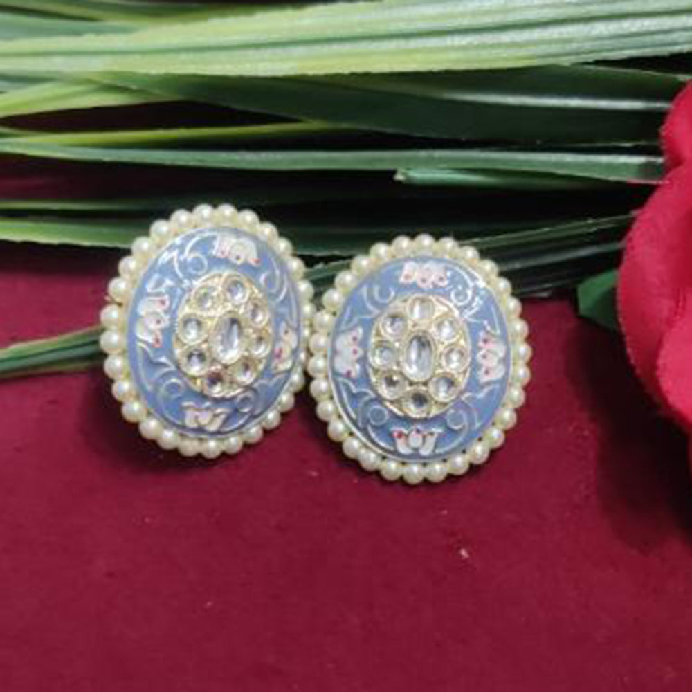 Bhagwati Bangles Gold Plated Kundan Stone And Pearls Meenakari Stud Earrings