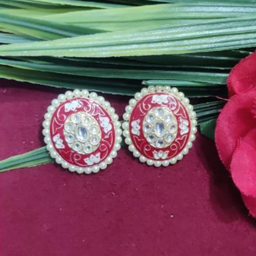 Bhagwati Bangles Gold Plated Kundan Stone And Pearls Meenakari Stud Earrings