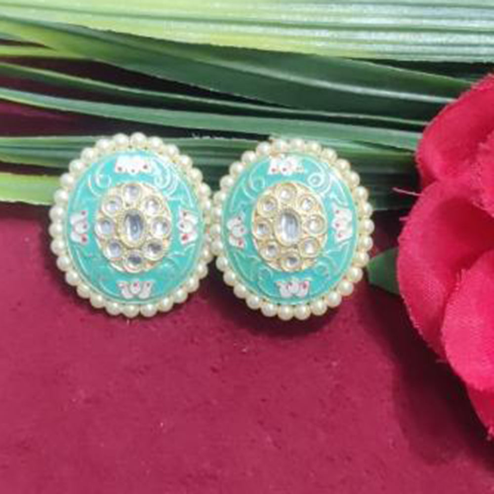 Bhagwati Bangles Gold Plated Kundan Stone And Pearls Meenakari Stud Earrings