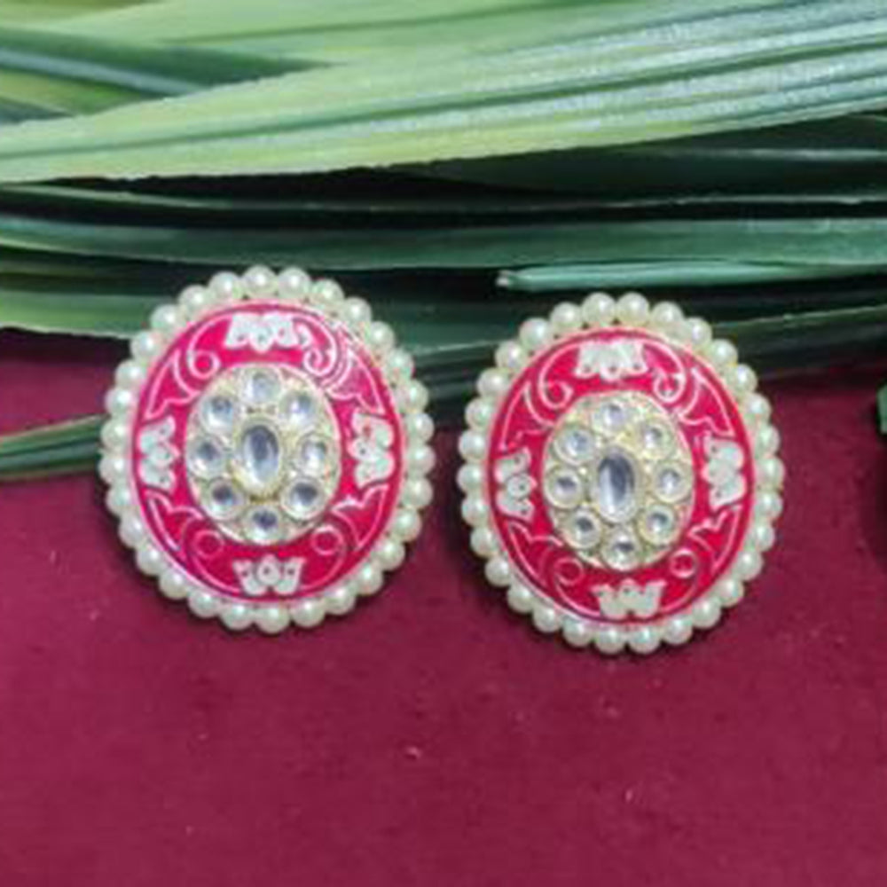 Bhagwati Bangles Gold Plated Kundan Stone And Pearls Meenakari Stud Earrings