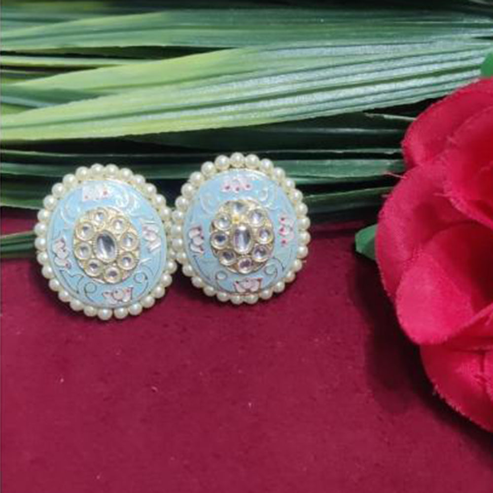 Bhagwati Bangles Gold Plated Kundan Stone And Pearls Meenakari Stud Earrings