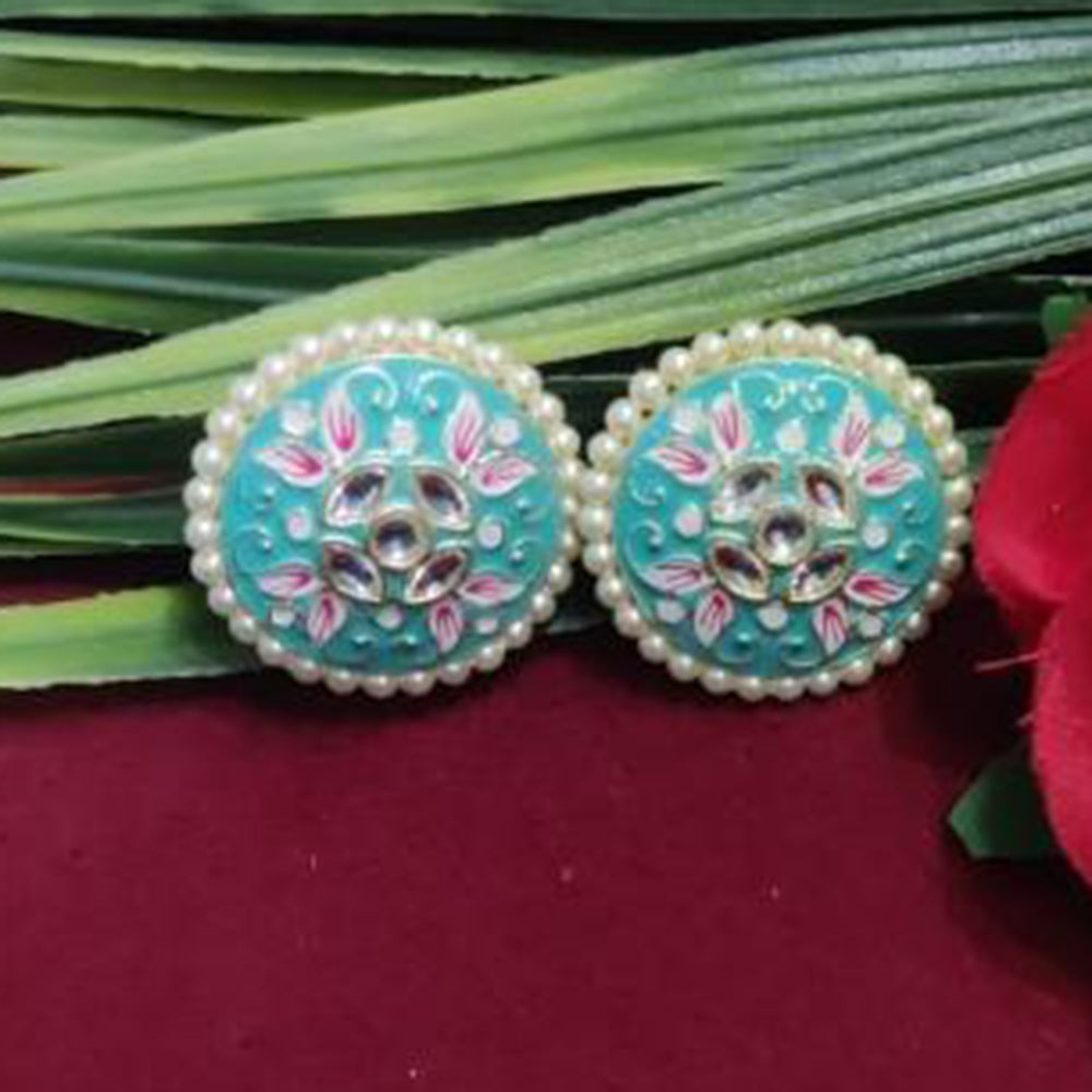Bhagwati Bangles Gold Plated Kundan Stone And Pearls Meenakari Stud Earrings