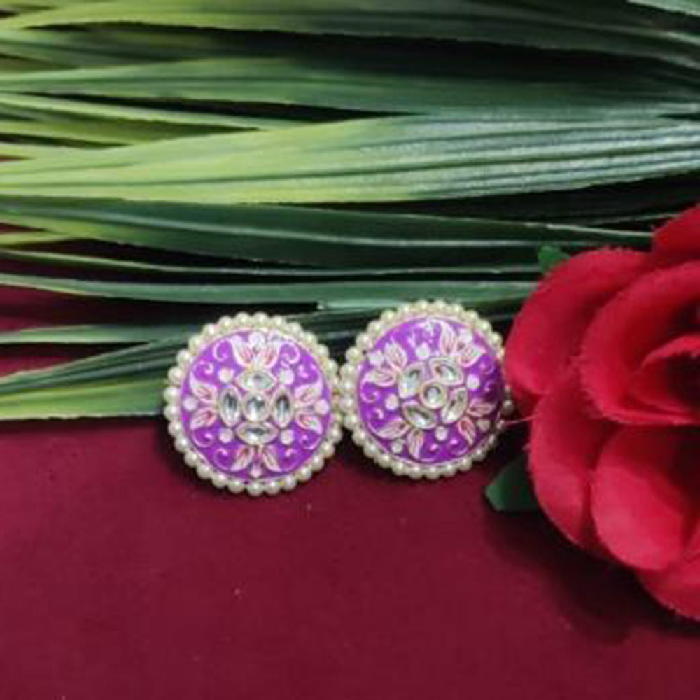 Bhagwati Bangles Gold Plated Kundan Stone And Pearls Meenakari Stud Earrings