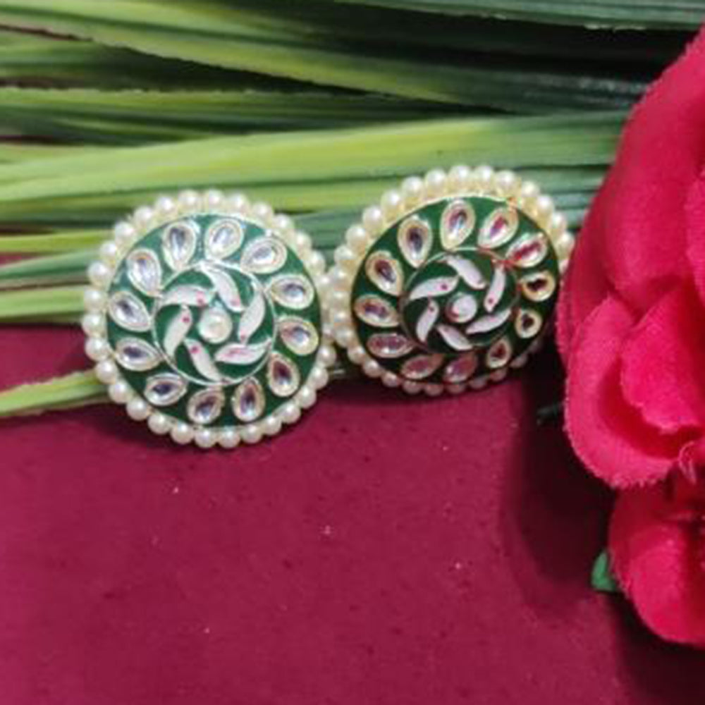 Bhagwati Bangles Gold Plated Kundan Stone And Pearls Meenakari Stud Earrings