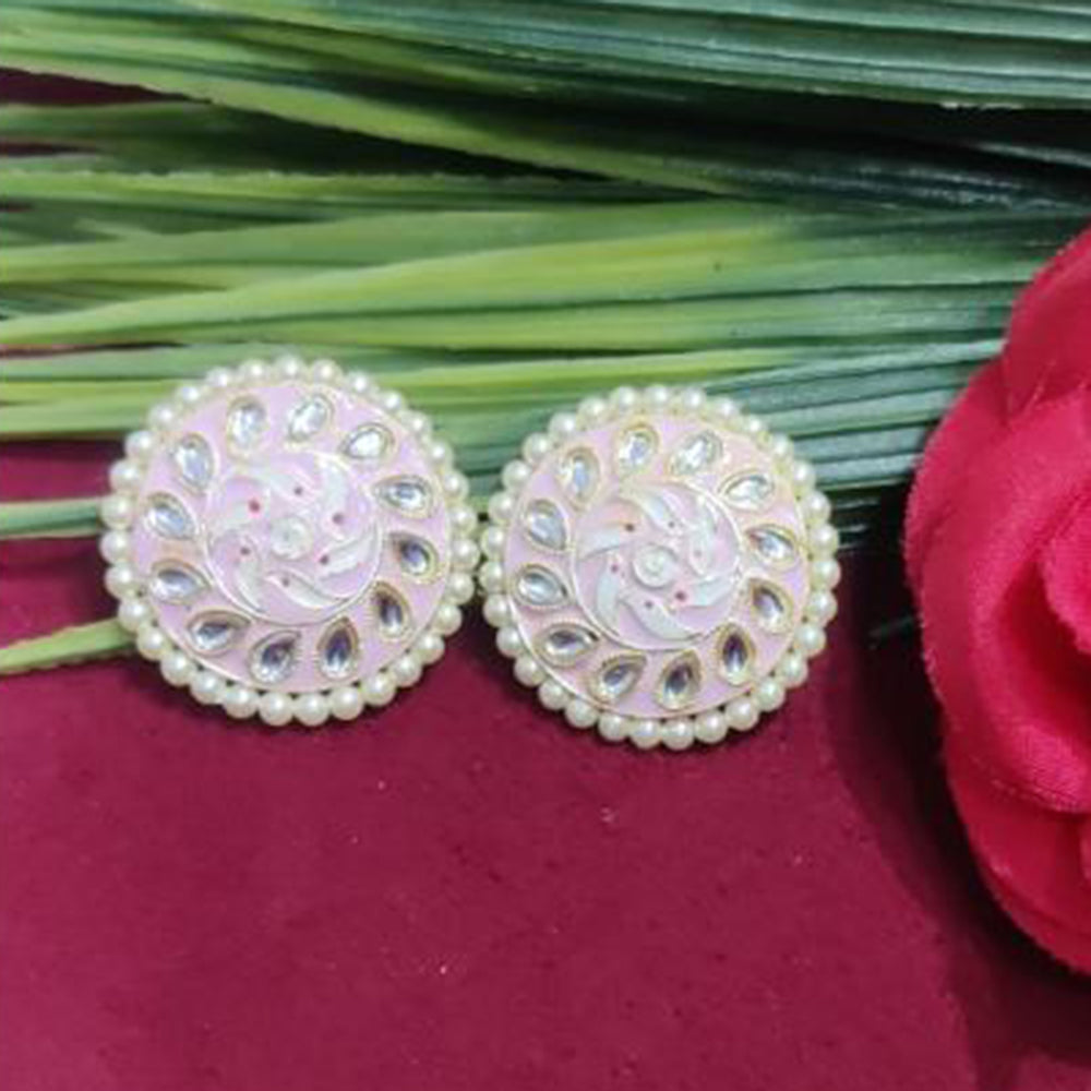 Bhagwati Bangles Gold Plated Kundan Stone And Pearls Meenakari Stud Earrings