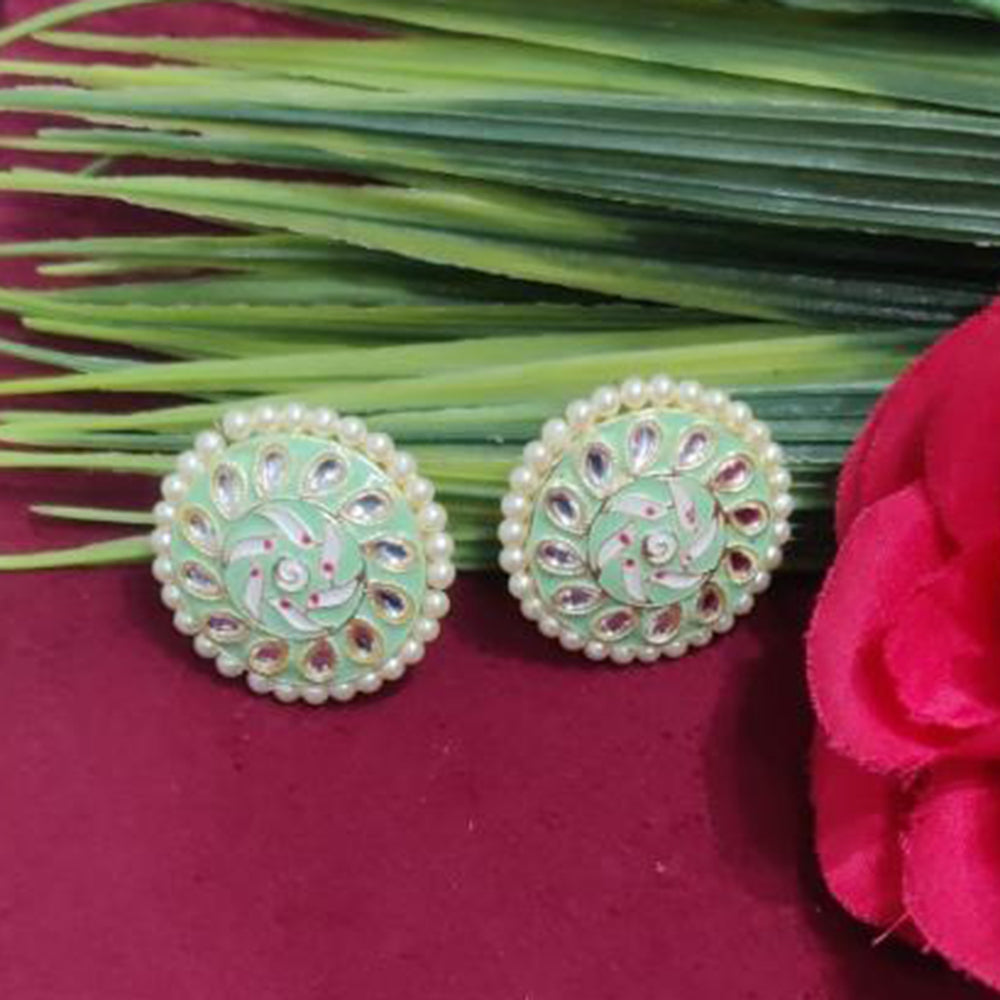 Bhagwati Bangles Gold Plated Kundan Stone And Pearls Meenakari Stud Earrings
