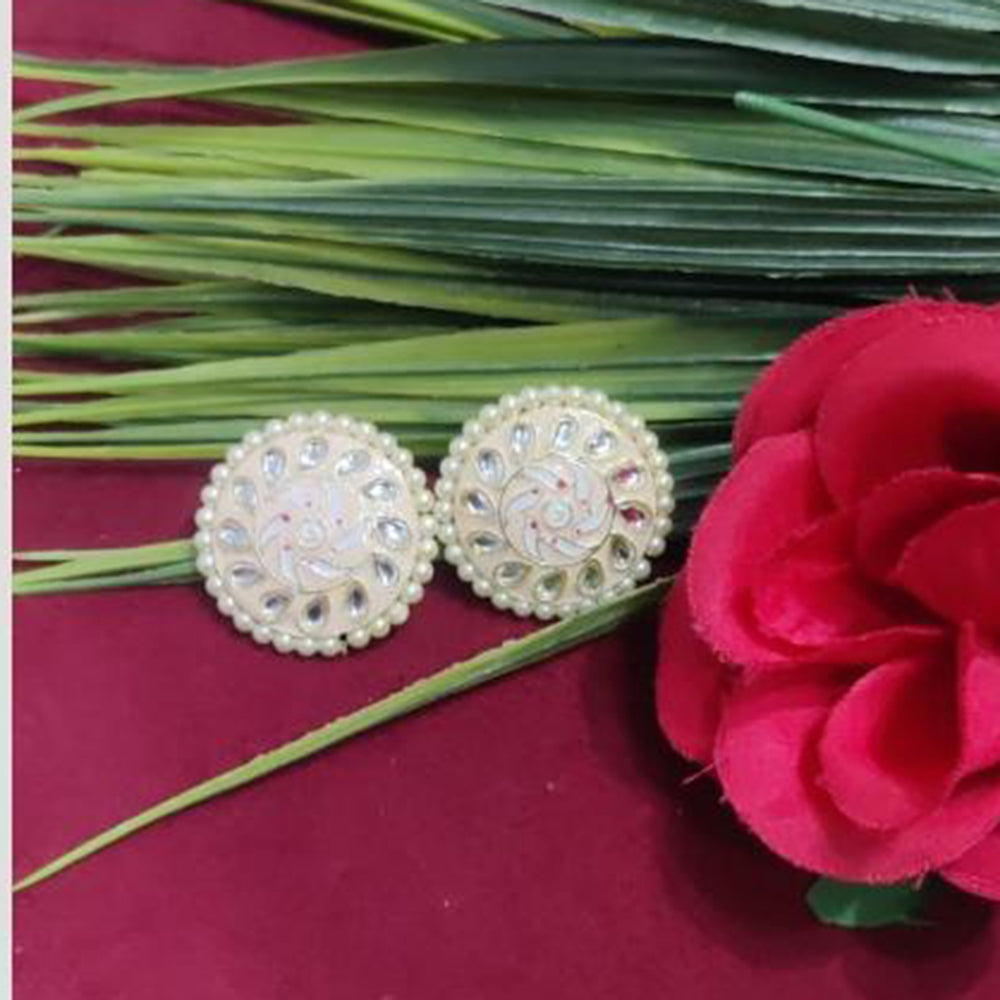 Bhagwati Bangles Gold Plated Kundan Stone And Pearls Meenakari Stud Earrings