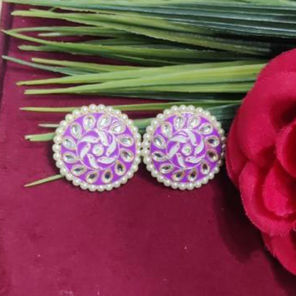 Bhagwati Bangles Gold Plated Kundan Stone And Pearls Meenakari Stud Earrings