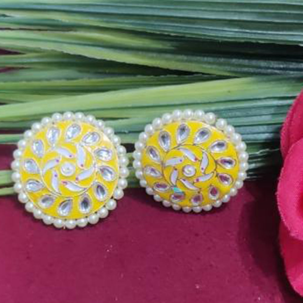 Bhagwati Bangles Gold Plated Kundan Stone And Pearls Meenakari Stud Earrings