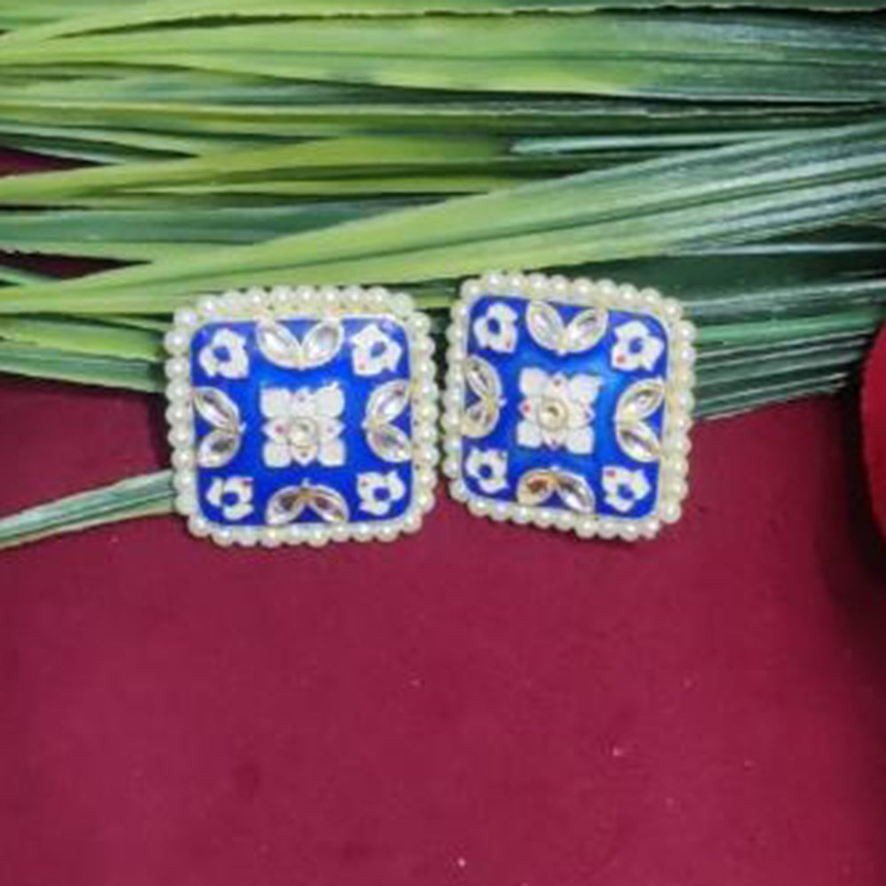 Bhagwati Bangles Gold Plated Kundan Stone And Pearls Meenakari Stud Earrings