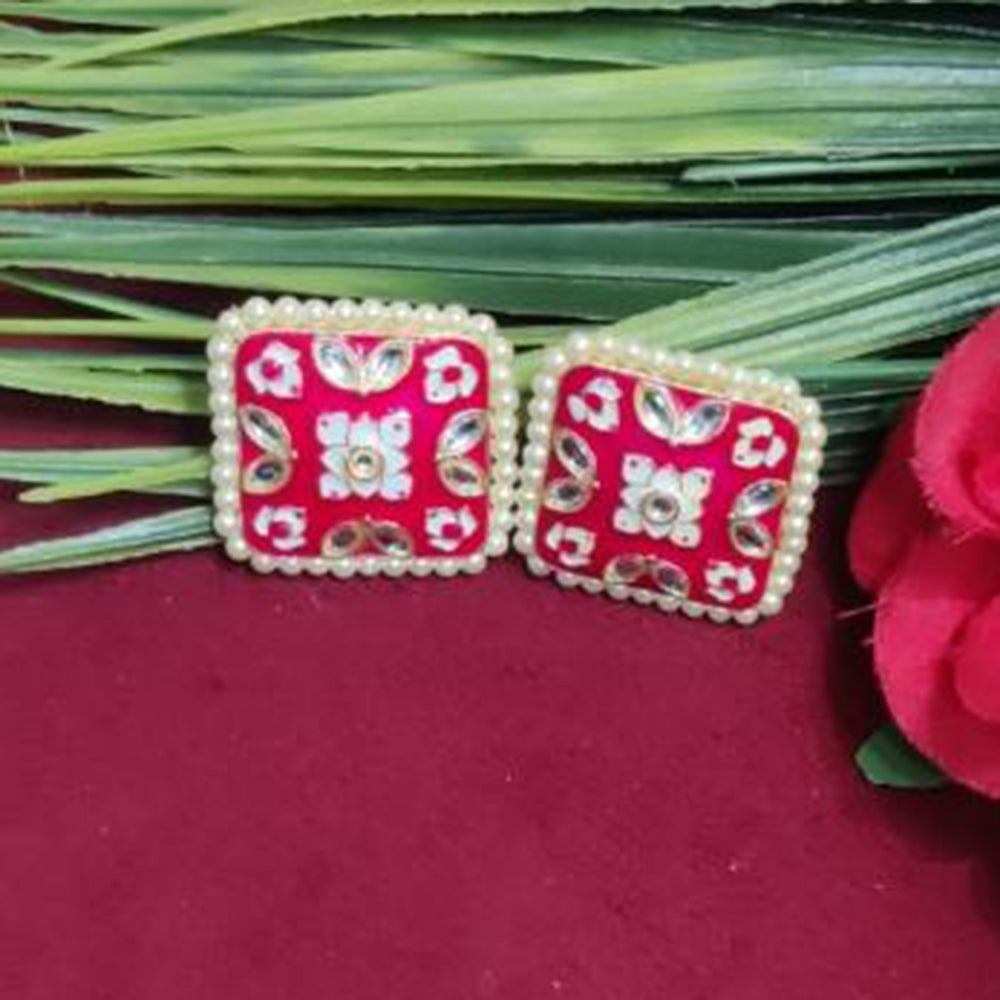 Bhagwati Bangles Gold Plated Kundan Stone And Pearls Meenakari Stud Earrings