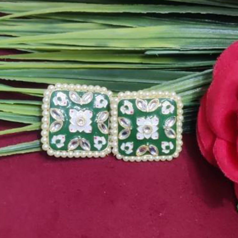 Bhagwati Bangles Gold Plated Kundan Stone And Pearls Meenakari Stud Earrings