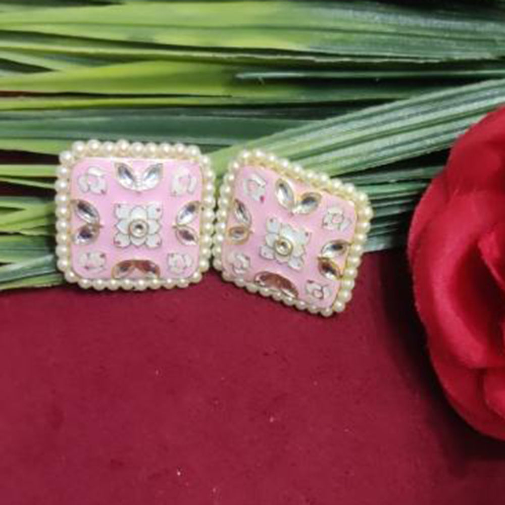 Bhagwati Bangles Gold Plated Kundan Stone And Pearls Meenakari Stud Earrings