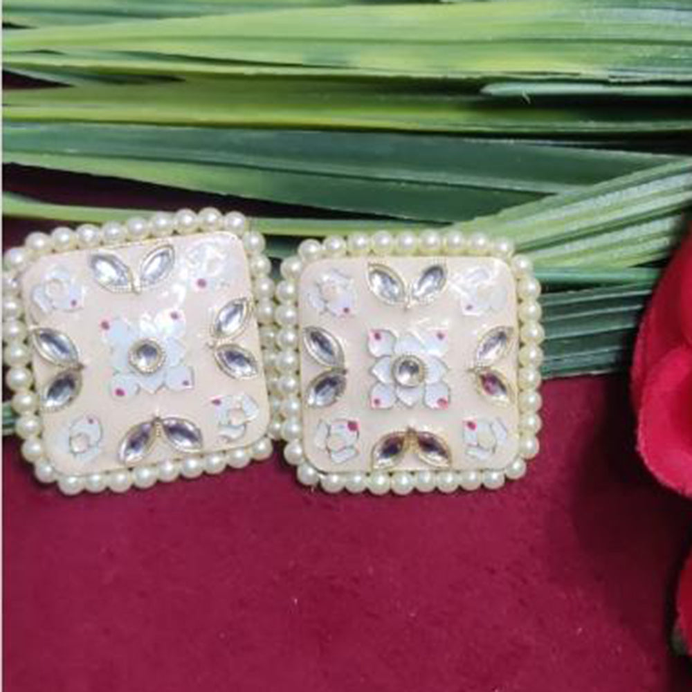 Bhagwati Bangles Gold Plated Kundan Stone And Pearls Meenakari Stud Earrings