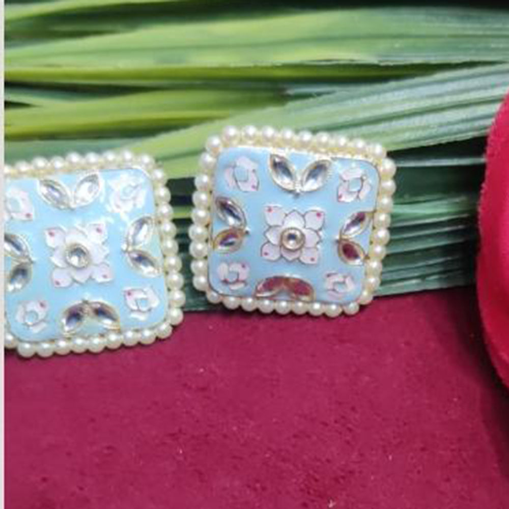 Bhagwati Bangles Gold Plated Kundan Stone And Pearls Meenakari Stud Earrings