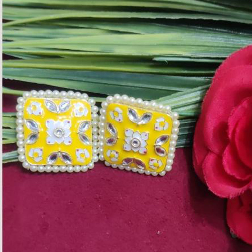 Bhagwati Bangles Gold Plated Kundan Stone And Pearls Meenakari Stud Earrings