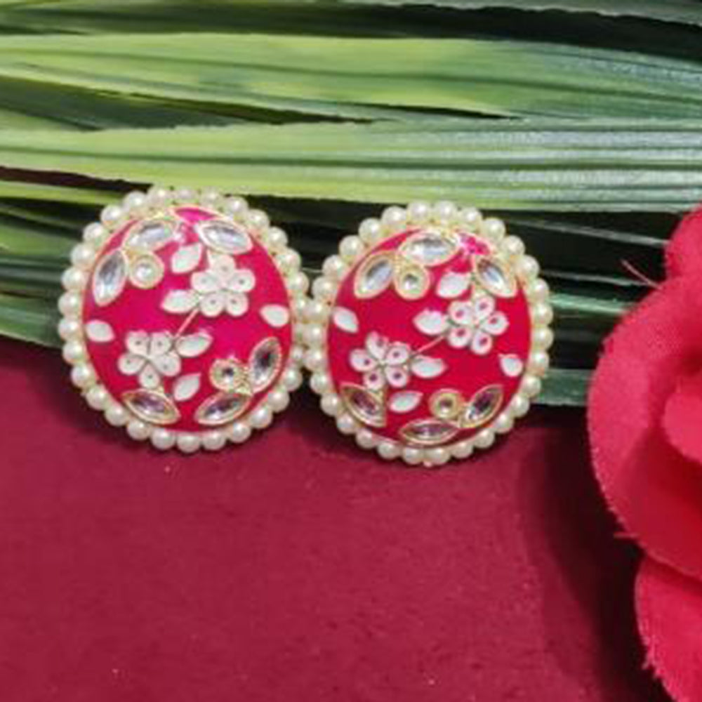 Bhagwati Bangles Gold Plated Kundan Stone And Pearls Meenakari Stud Earrings