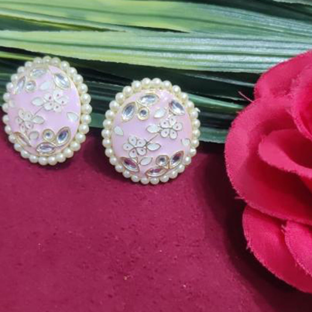 Bhagwati Bangles Gold Plated Kundan Stone And Pearls Meenakari Stud Earrings