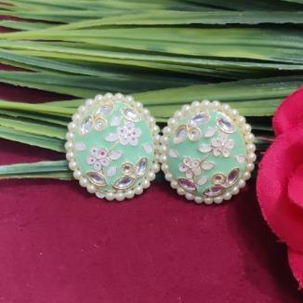 Bhagwati Bangles Gold Plated Kundan Stone And Pearls Meenakari Stud Earrings