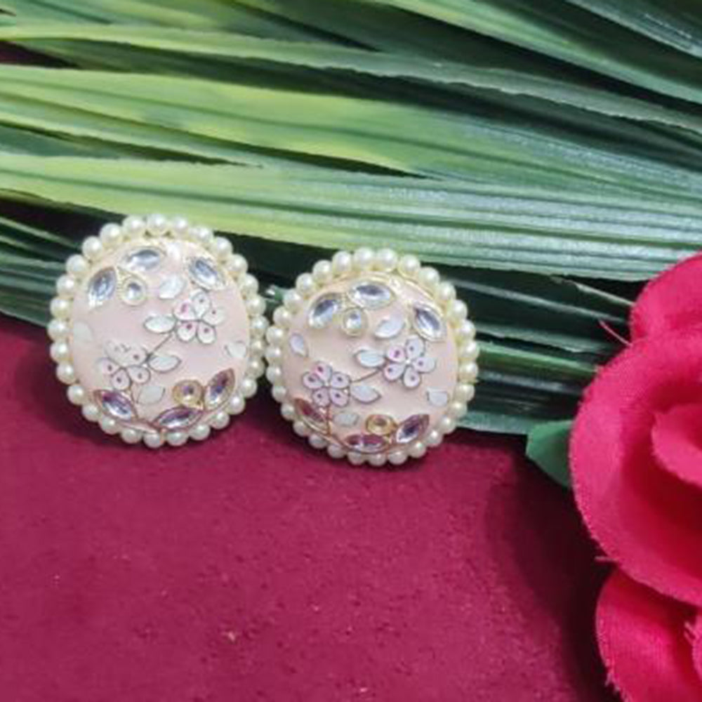 Bhagwati Bangles Gold Plated Kundan Stone And Pearls Meenakari Stud Earrings