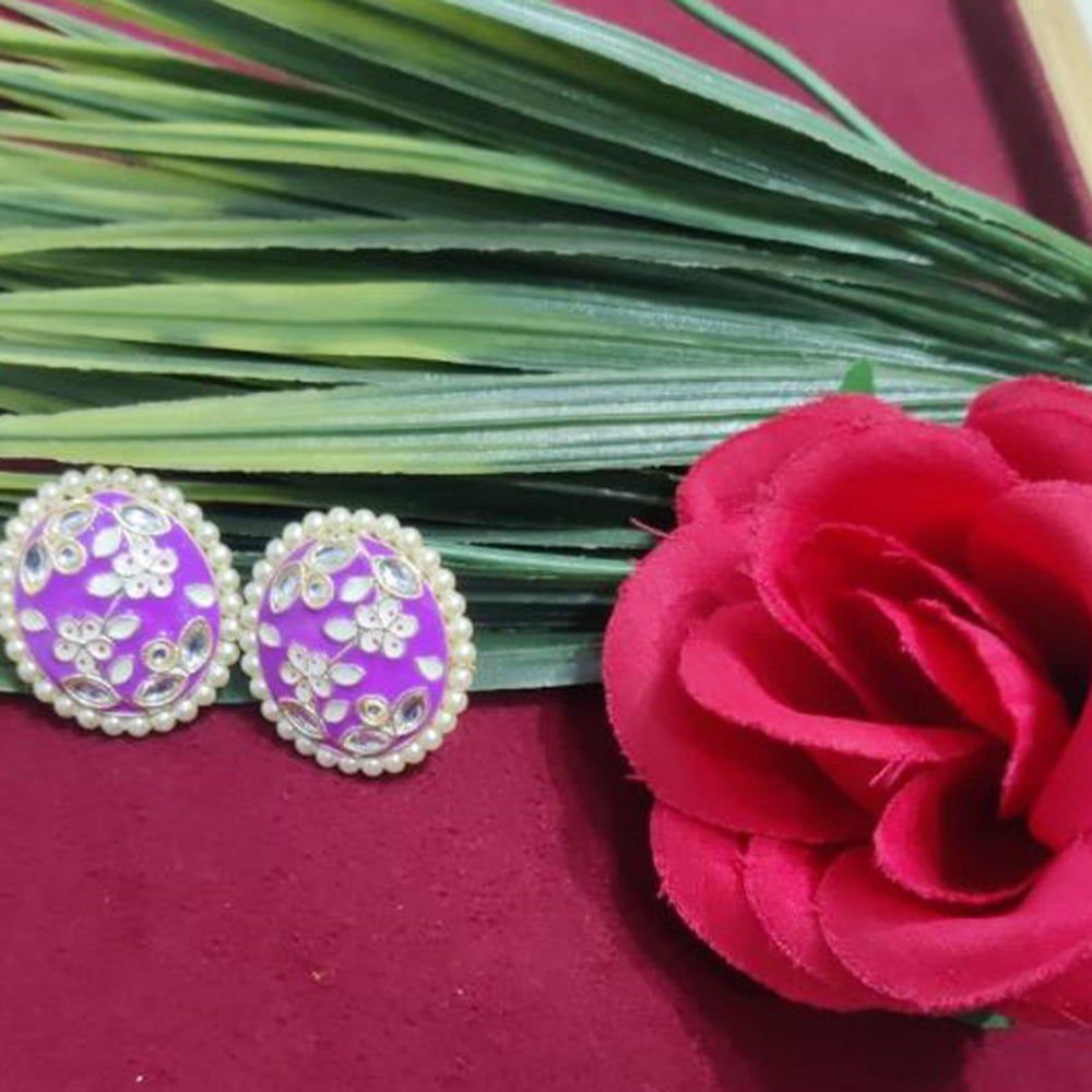 Bhagwati Bangles Gold Plated Kundan Stone And Pearls Meenakari Stud Earrings