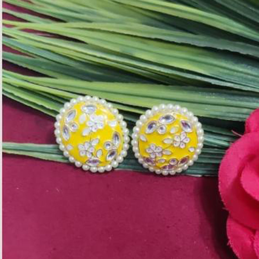 Bhagwati Bangles Gold Plated Kundan Stone And Pearls Meenakari Stud Earrings