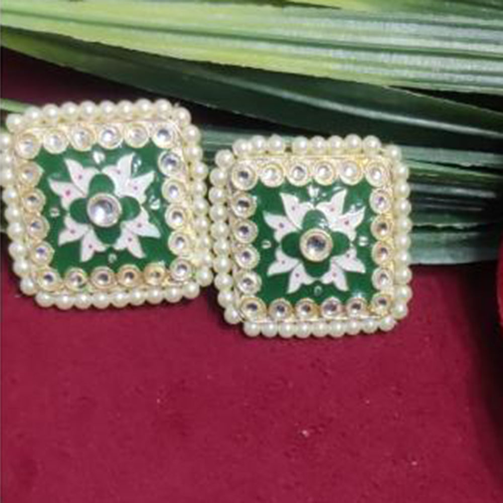 Bhagwati Bangles Gold Plated Kundan Stone And Pearls Meenakari Stud Earrings