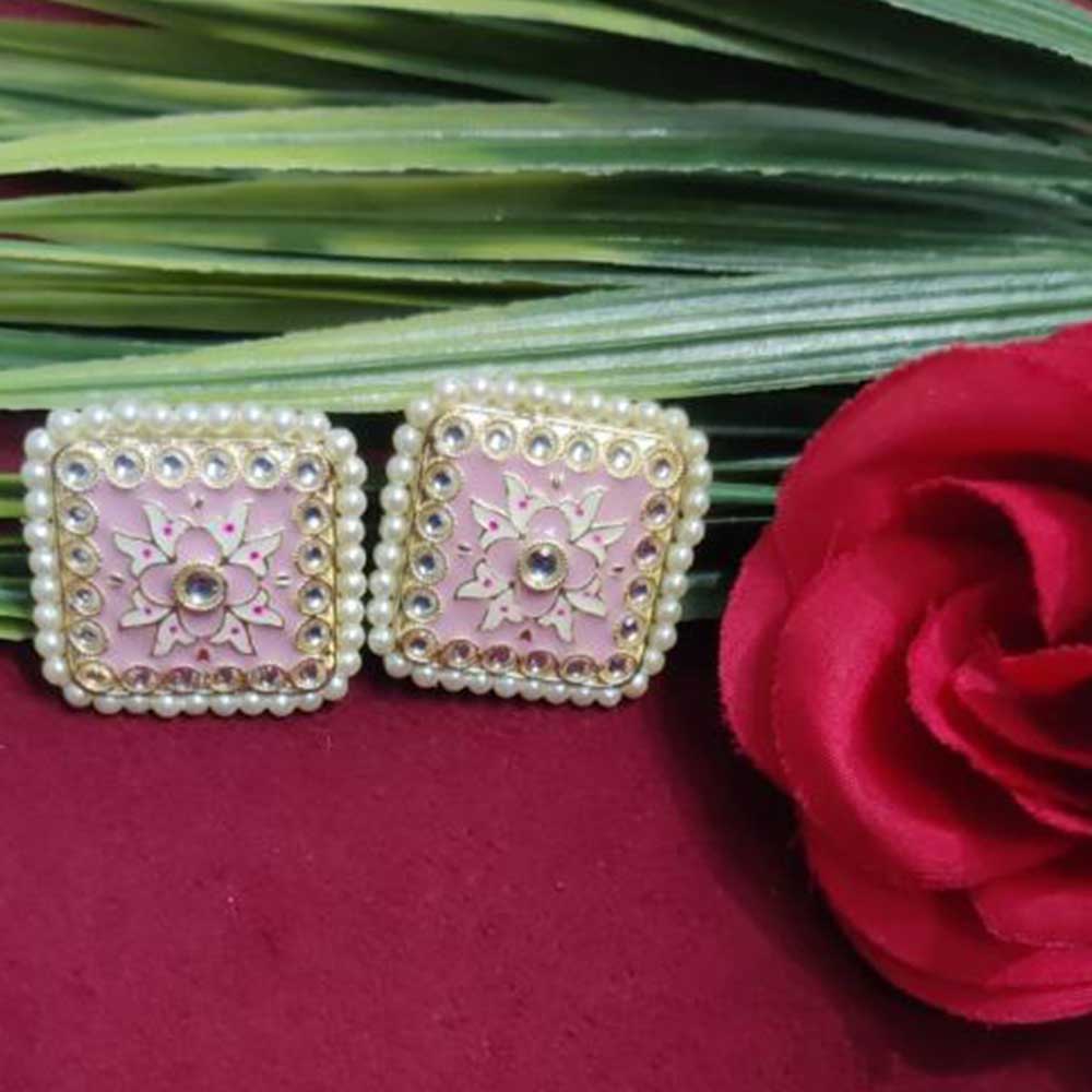 Bhagwati Bangles Gold Plated Kundan Stone And Pearls Meenakari Stud Earrings