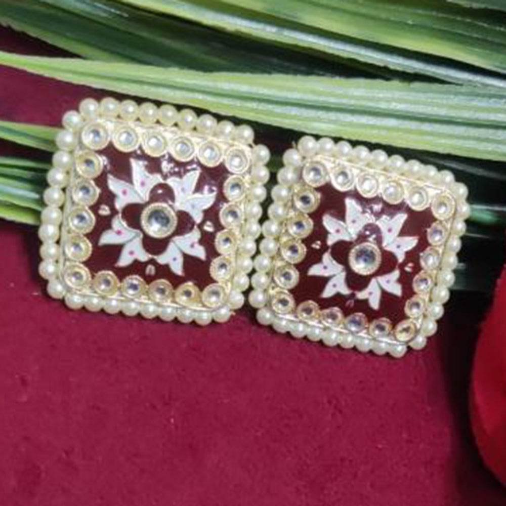 Bhagwati Bangles Gold Plated Kundan Stone And Pearls Meenakari Stud Earrings