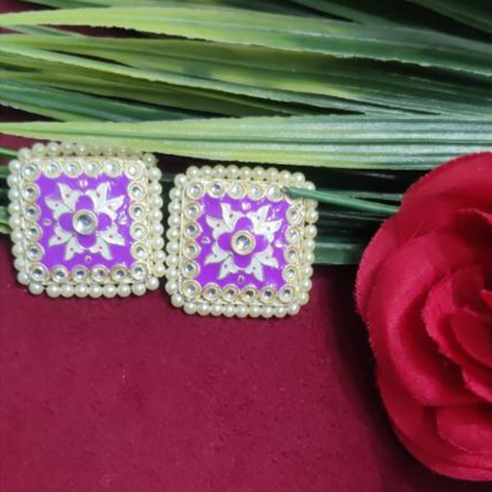 Bhagwati Bangles Gold Plated Kundan Stone And Pearls Meenakari Stud Earrings