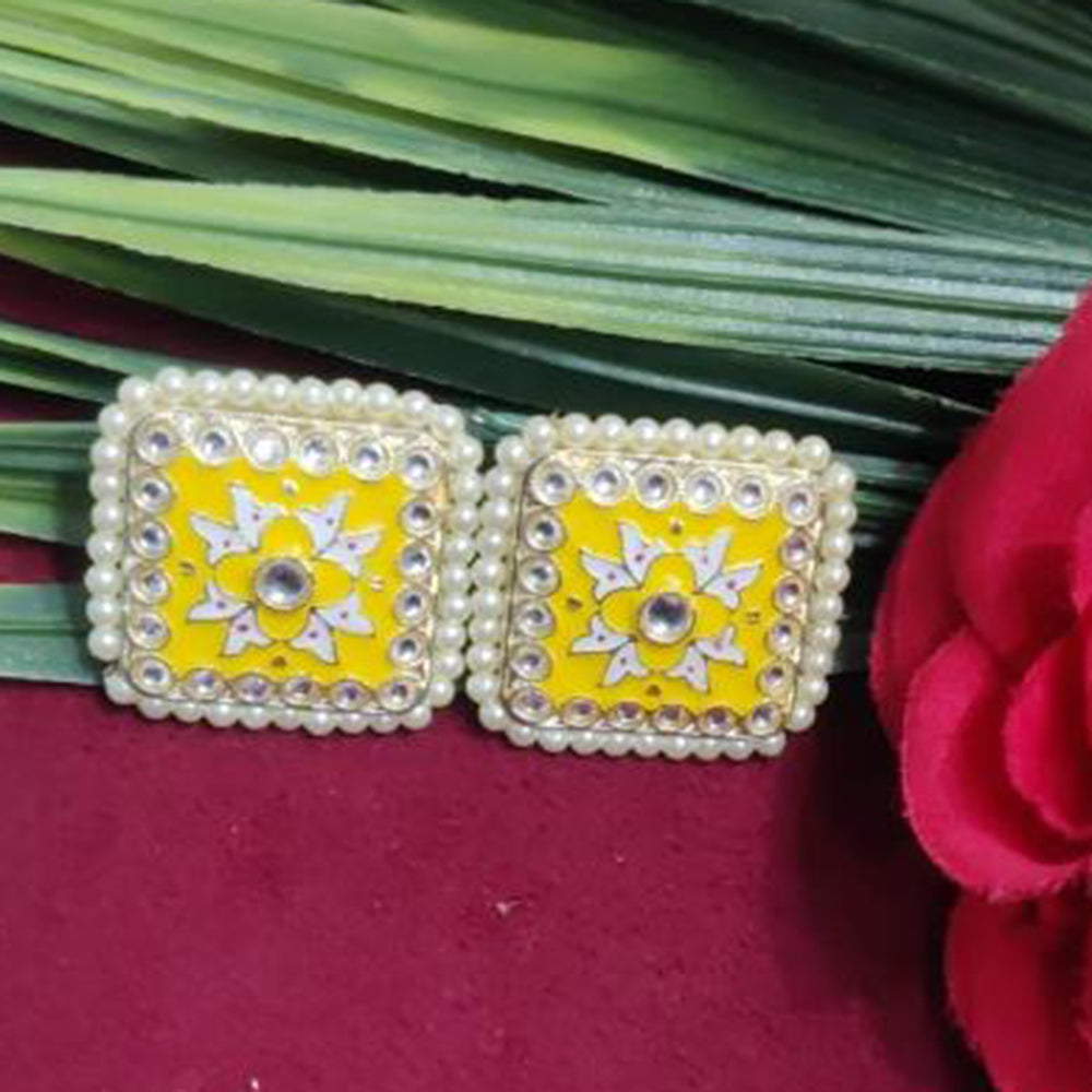 Bhagwati Bangles Gold Plated Kundan Stone And Pearls Meenakari Stud Earrings
