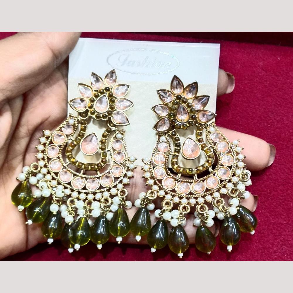 Bhagwati Bangles Gold Plated Crystal Stone And Beads Dangler Earrings