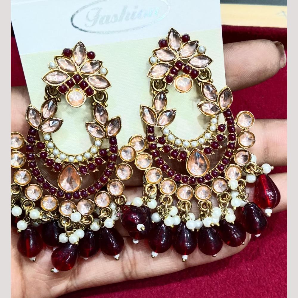 Bhagwati Bangles Gold Plated Crystal Stone And Beads Dangler Earrings