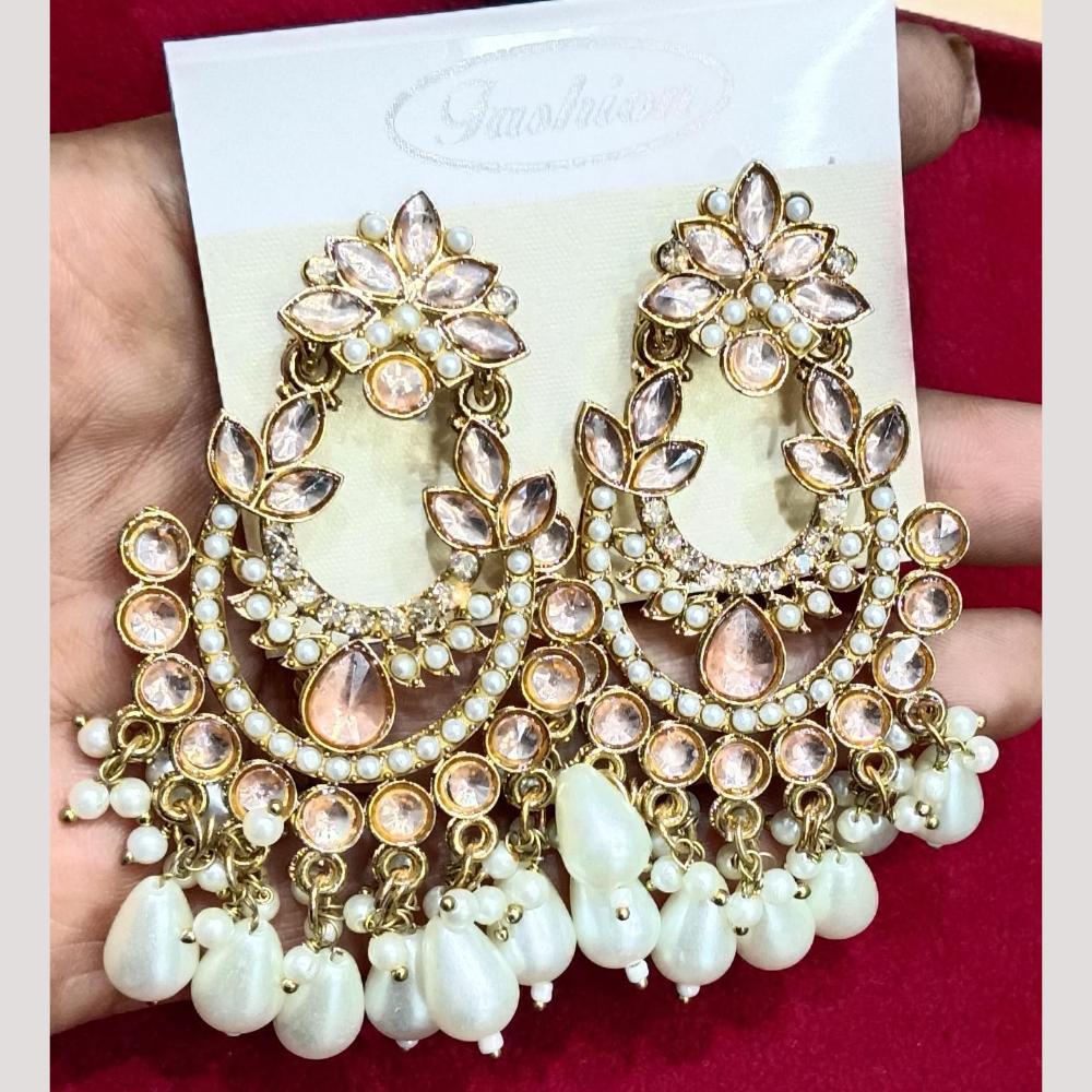 Bhagwati Bangles Gold Plated Crystal Stone And Beads Dangler Earrings