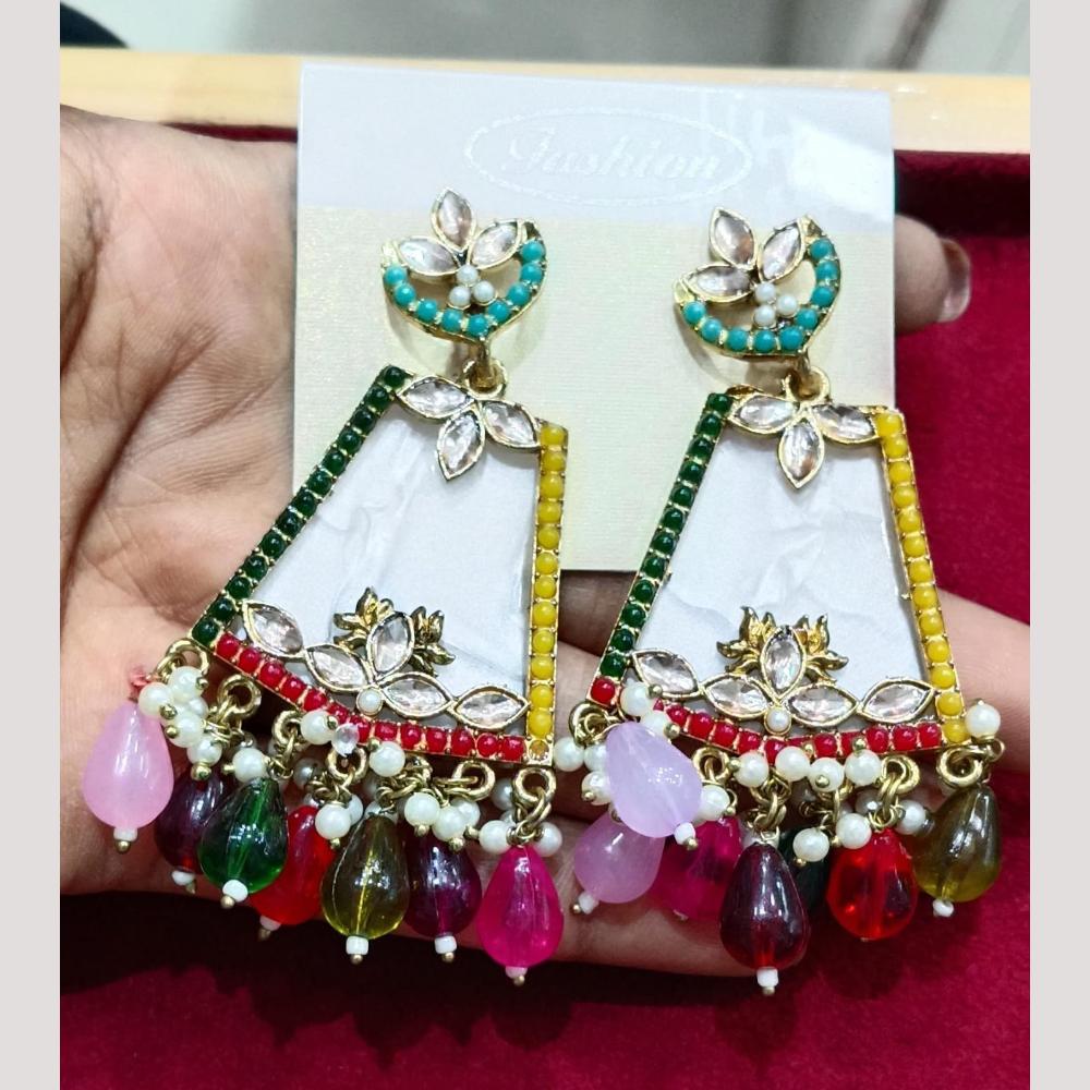 Bhagwati Bangles Gold Plated Crystal Stone And Beads Dangler Earrings