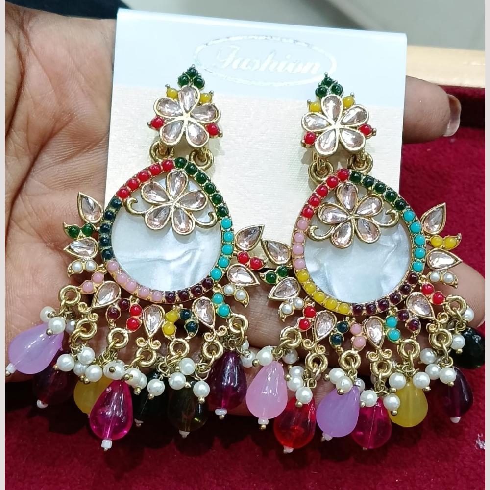 Bhagwati Bangles Gold Plated Crystal Stone And Beads Dangler Earrings