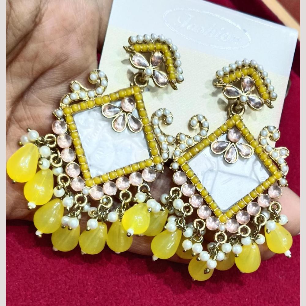 Bhagwati Bangles Gold Plated Crystal Stone And Beads Dangler Earrings