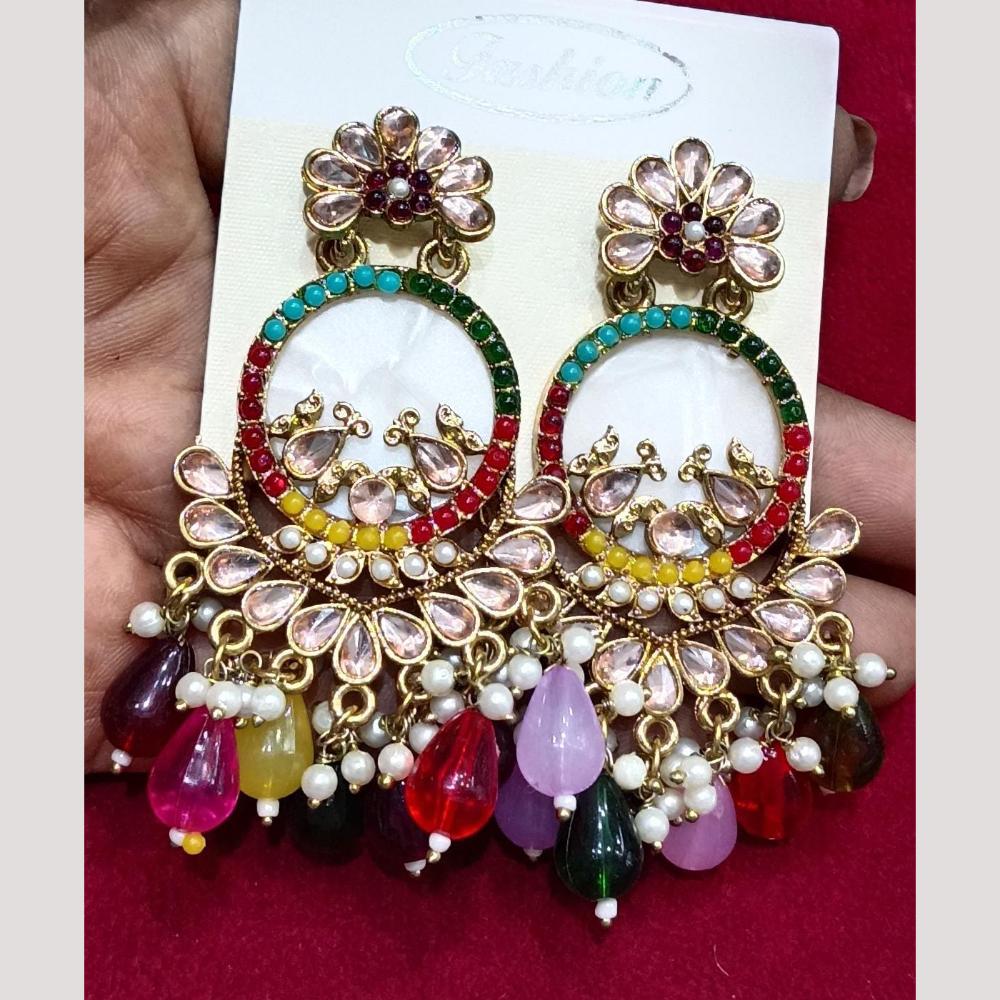 Bhagwati Bangles Gold Plated Crystal Stone And Beads Dangler Earrings