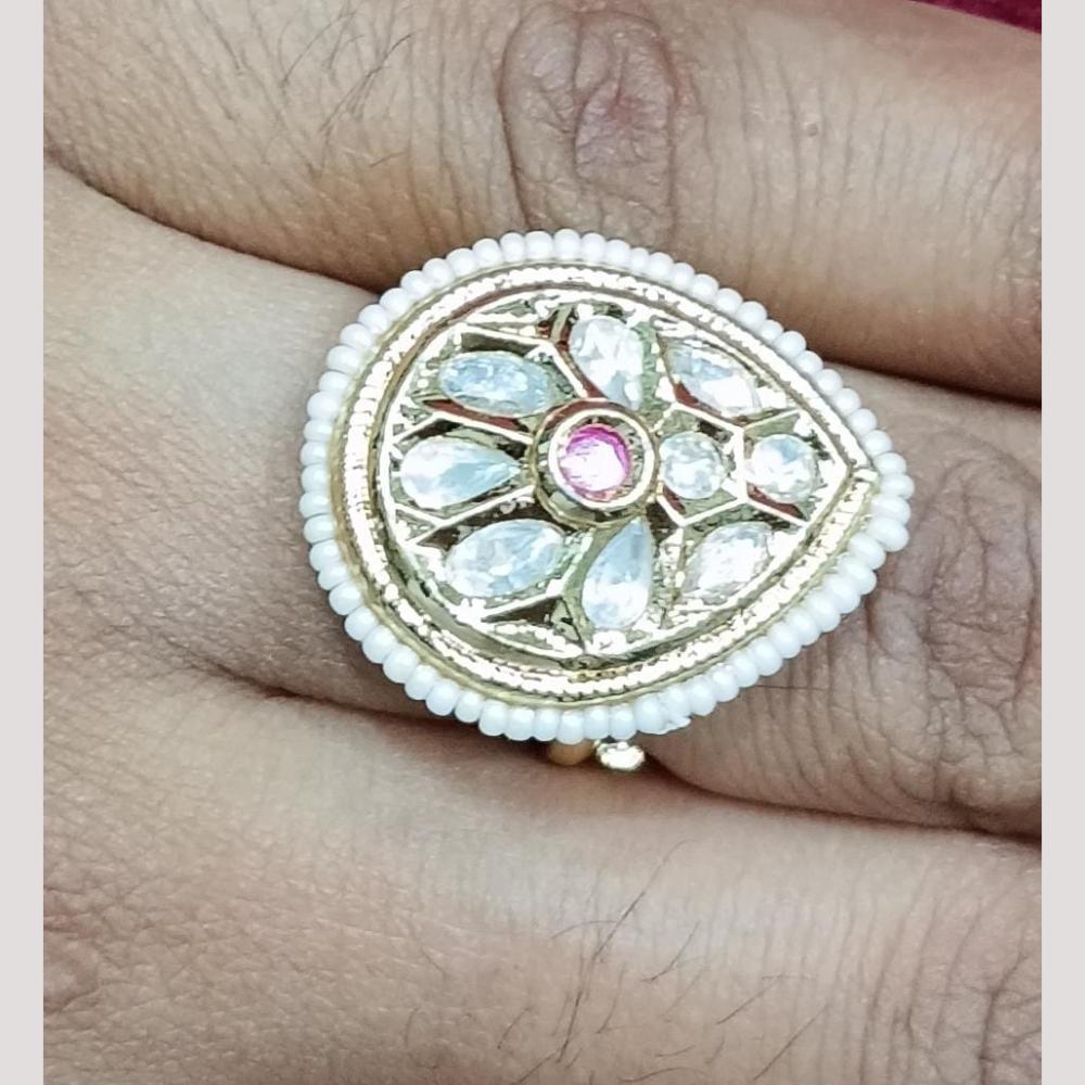 Bhagwati Bangles Gold Plated Crystal Stone And Pearls Rings