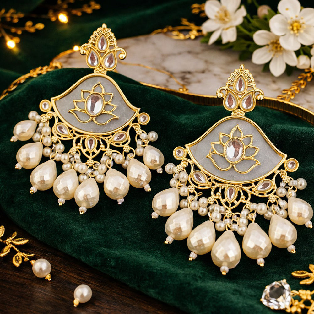 Charbhuja Art Regal Kundan Stone And Beads Embellished Designer Earrings