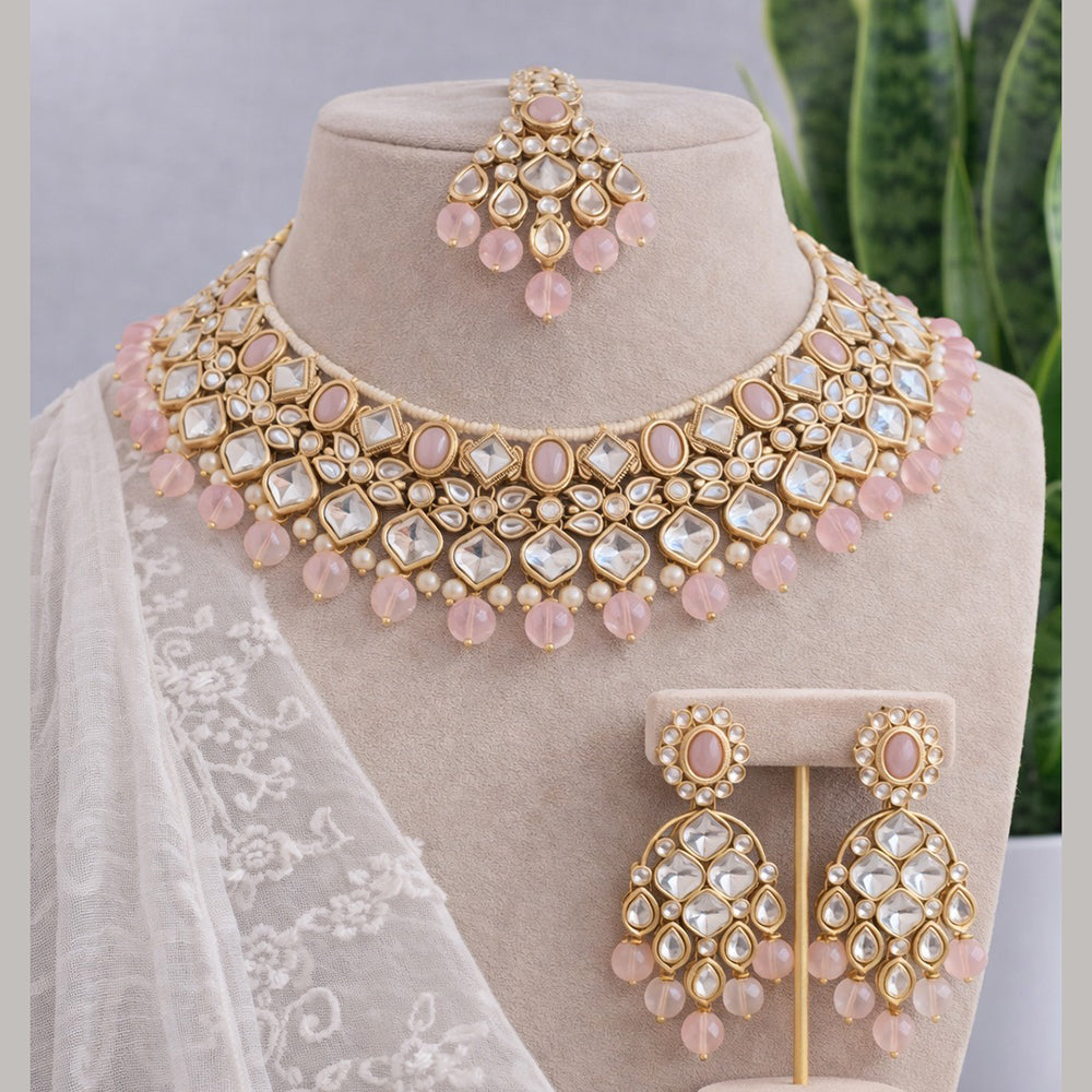 Charbhuja Art Heritage Pota Stone And Kundan Stone Beads Necklace Set