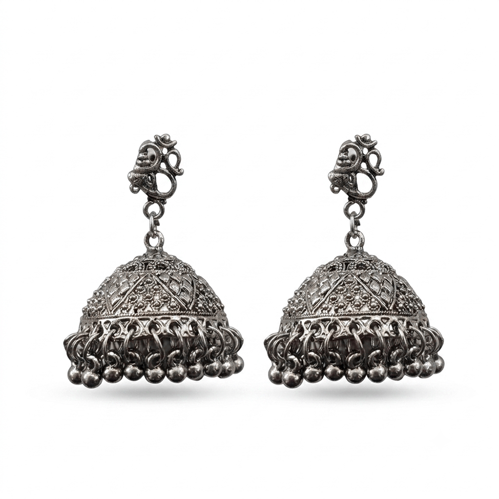 Urthn Heritage Oxidised Jhumka Earrings(Pack of 3)