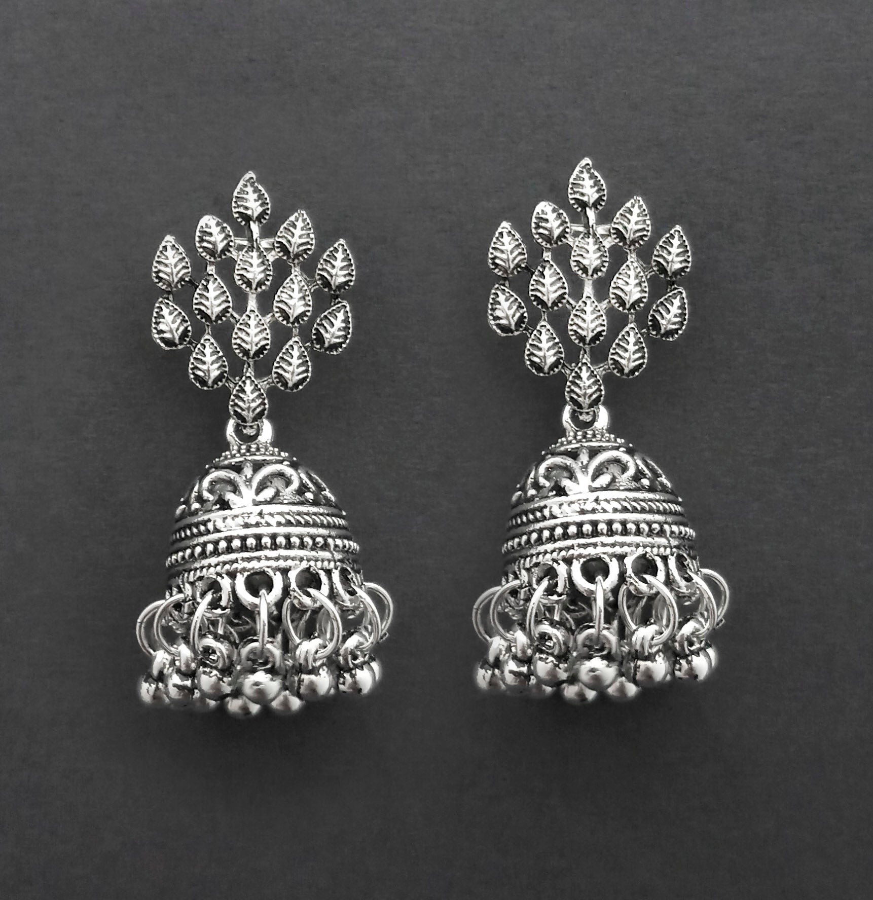 Urthn Traditional Oxidised Finish Jhumka Earrings(Pack of 6)