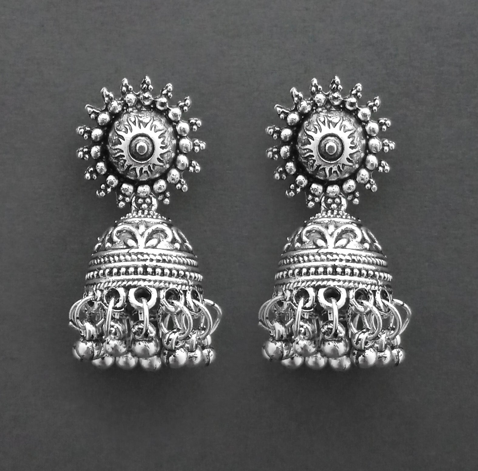 Urthn Traditional Oxidised Finish Jhumka Earrings(Pack of 6)