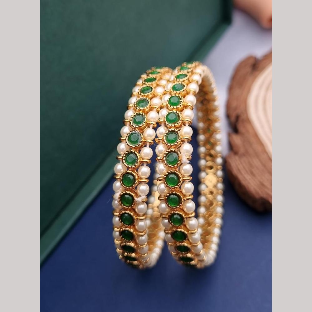 Reet Revaz Gold Plated Pota Stone And Pearl Bangles Set